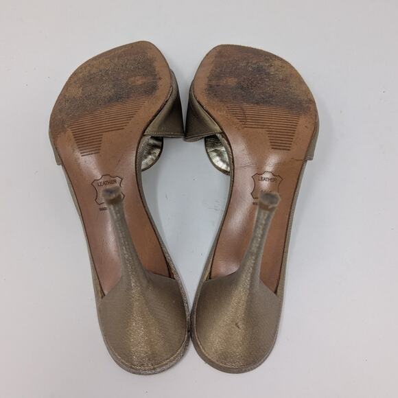 Stuart Weitzman Slip On Rhinestone Trimmed Heel Sandals Gold Size 8 - Picture 7 of 12